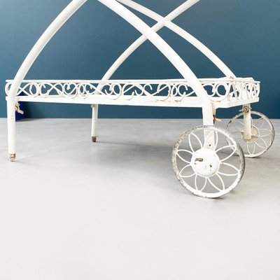 Mid-Century Italian White Iron Garden Cart With Openwork Curls, 1960s-GDD-1274854