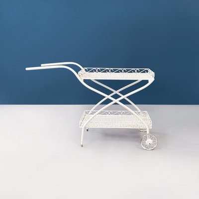 Mid-Century Italian White Iron Garden Cart With Openwork Curls, 1960s-GDD-1274854