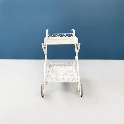 Mid-Century Italian White Iron Garden Cart With Openwork Curls, 1960s-GDD-1274854