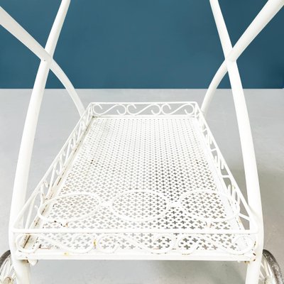 Mid-Century Italian White Iron Garden Cart With Openwork Curls, 1960s-GDD-1274854