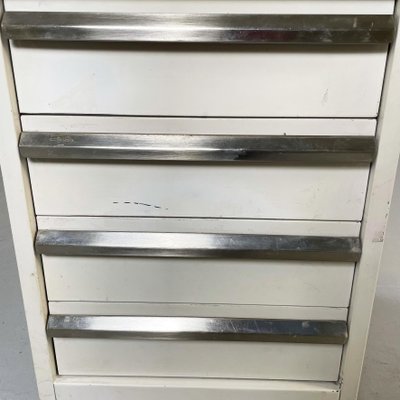 Mid-Century Italian White Metal & Steel Secretary Office Chest of Drawer, 1970s-GDD-1114702