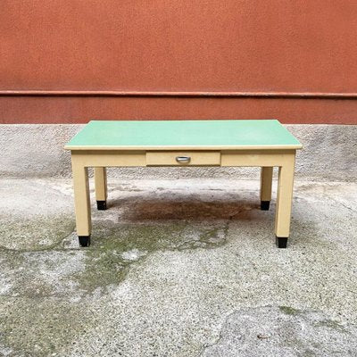 Mid-Century Italian White Wood & Aquamarine Formica Kitchen Table, 1940-GDD-1134826