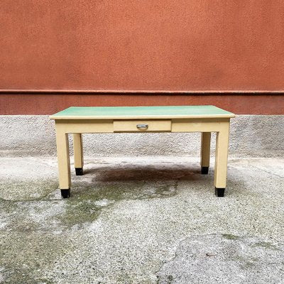 Mid-Century Italian White Wood & Aquamarine Formica Kitchen Table, 1940-GDD-1134826