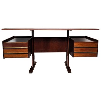 Mid-Century Italian Wood and Brass Floating Executive Writing Desk Table, 1950s-EUP-1717441