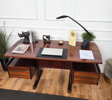 Mid-Century Italian Wood and Brass Floating Executive Writing Desk Table, 1950s-EUP-1717441