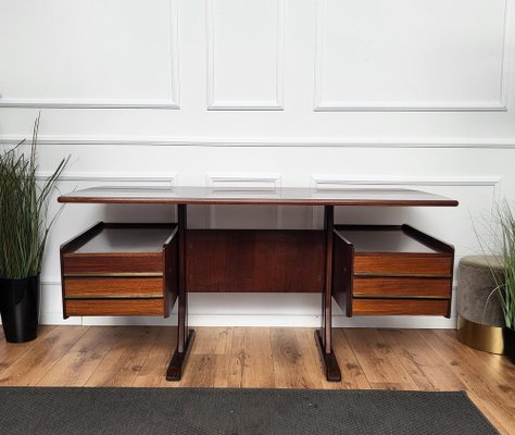 Mid-Century Italian Wood and Brass Floating Executive Writing Desk Table, 1950s-EUP-1717441