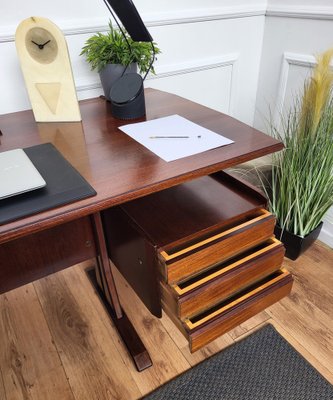 Mid-Century Italian Wood and Brass Floating Executive Writing Desk Table, 1950s-EUP-1717441