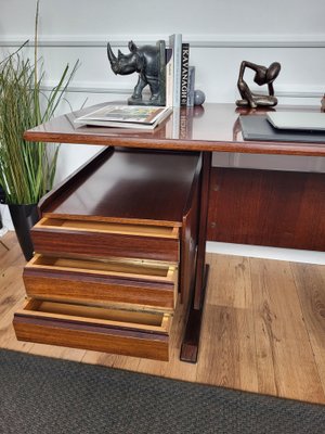 Mid-Century Italian Wood and Brass Floating Executive Writing Desk Table, 1950s-EUP-1717441