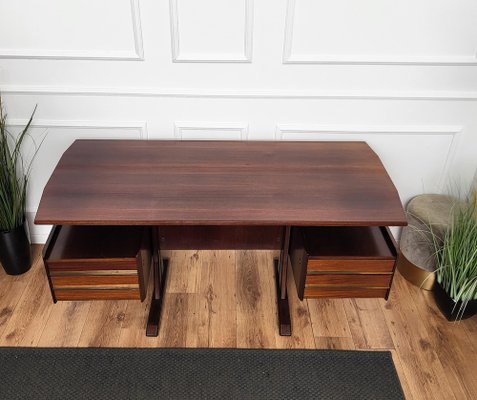 Mid-Century Italian Wood and Brass Floating Executive Writing Desk Table, 1950s-EUP-1717441