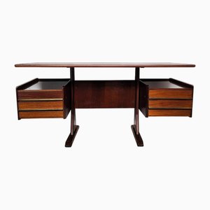 Mid-Century Italian Wood and Brass Floating Executive Writing Desk Table, 1950s-EUP-1717441