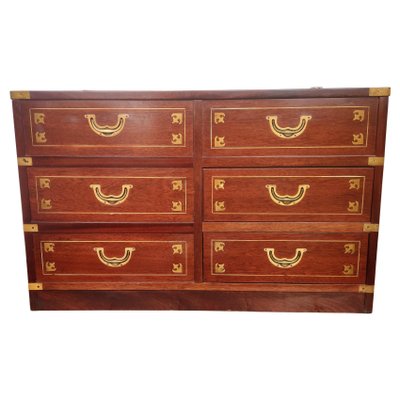 Mid-Century Italian Wood and Brass Marine Military Campaign Style Chest-EUP-1178832