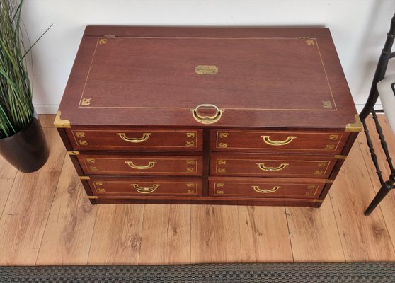 Mid-Century Italian Wood and Brass Marine Military Campaign Style Chest-EUP-1178832