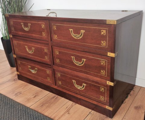 Mid-Century Italian Wood and Brass Marine Military Campaign Style Chest-EUP-1178832