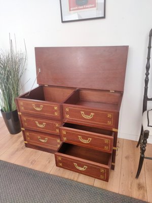 Mid-Century Italian Wood and Brass Marine Military Campaign Style Chest-EUP-1178832