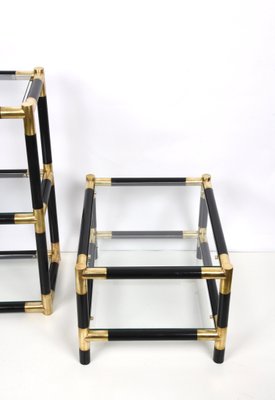 Mid-Century Italian Wood and Brass Side Table with 2 Crystal Shelves, 1970s-JDR-1125878