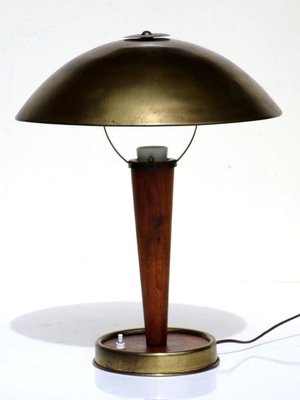 Mid-Century Italian Wood and Brass Table Lamp from Stilnovo, 1950s-KGD-731204