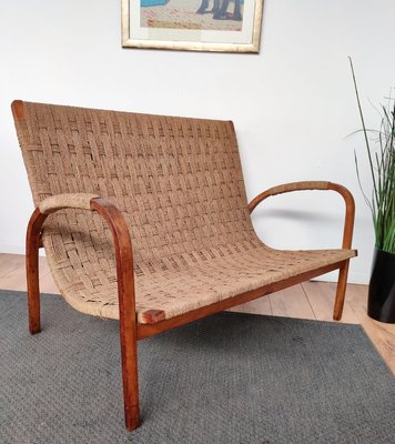 Mid-Century Italian Wood and Cord Woven Rope Bench, 1960s-EUP-884388