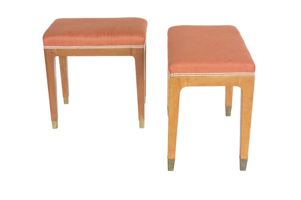 Mid-Century Italian Wood and Fabric Stools by Paolo Buffa, 1950s, Set of 2-KGD-1821101