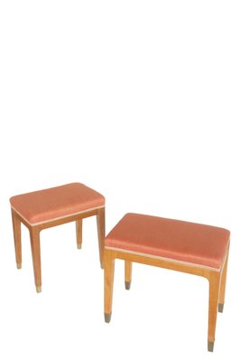 Mid-Century Italian Wood and Fabric Stools by Paolo Buffa, 1950s, Set of 2-KGD-1821101