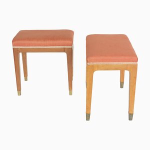 Mid-Century Italian Wood and Fabric Stools by Paolo Buffa, 1950s, Set of 2-KGD-1821101