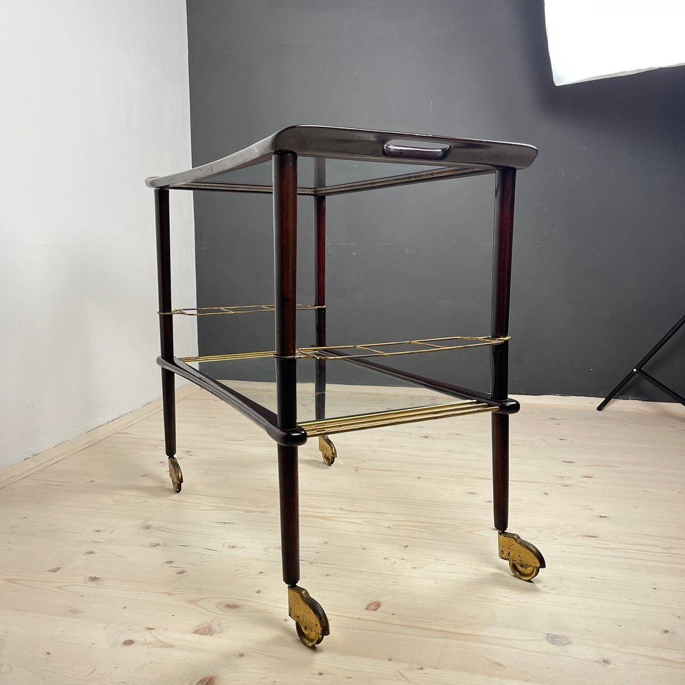 Mid-Century Italian Wood and Glass Bar Cart Trolley by Ico Parisi for De Baggis, 1960s