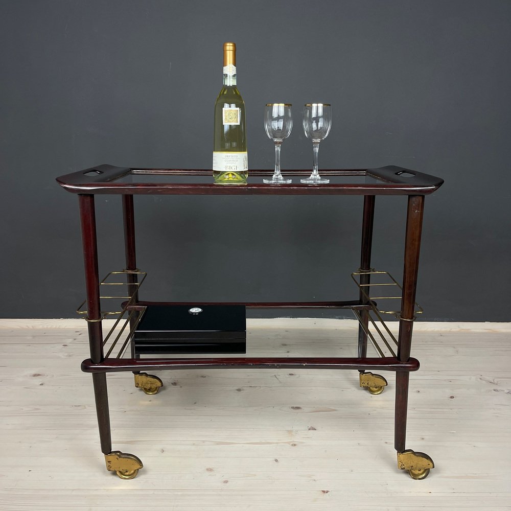 Mid-Century Italian Wood and Glass Bar Cart Trolley by Ico Parisi for De Baggis, 1960s