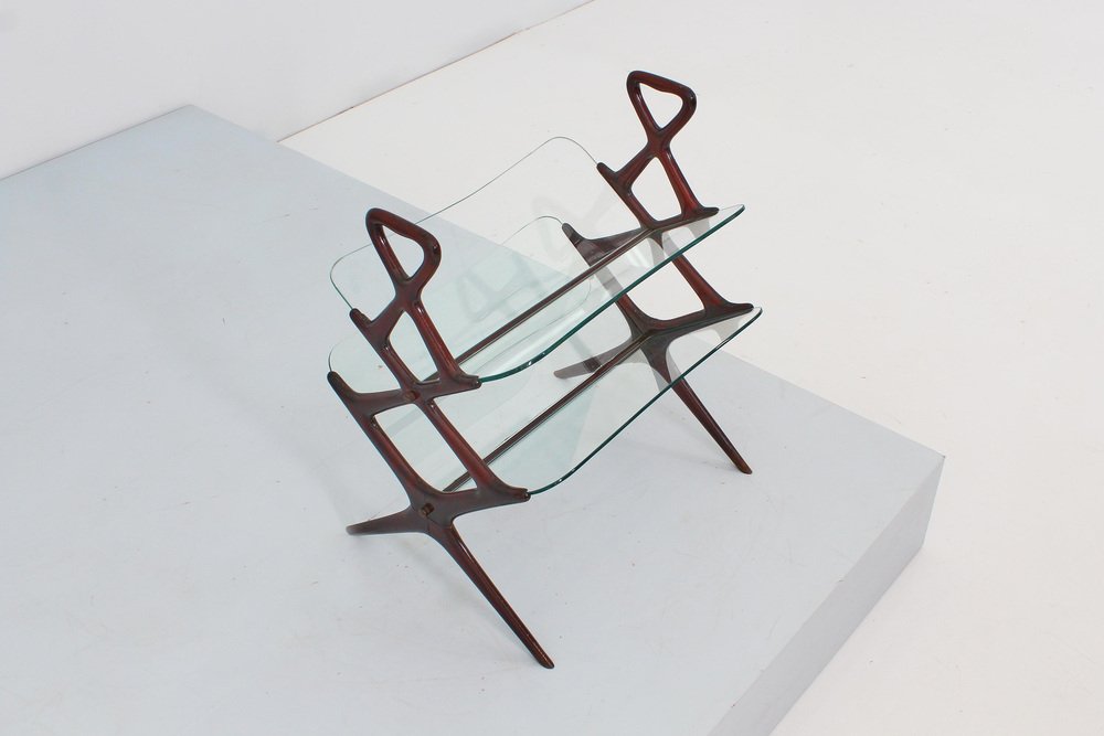 Mid-Century Italian Wood and Glass Magazine Rack by Cesare Lacca, 1950