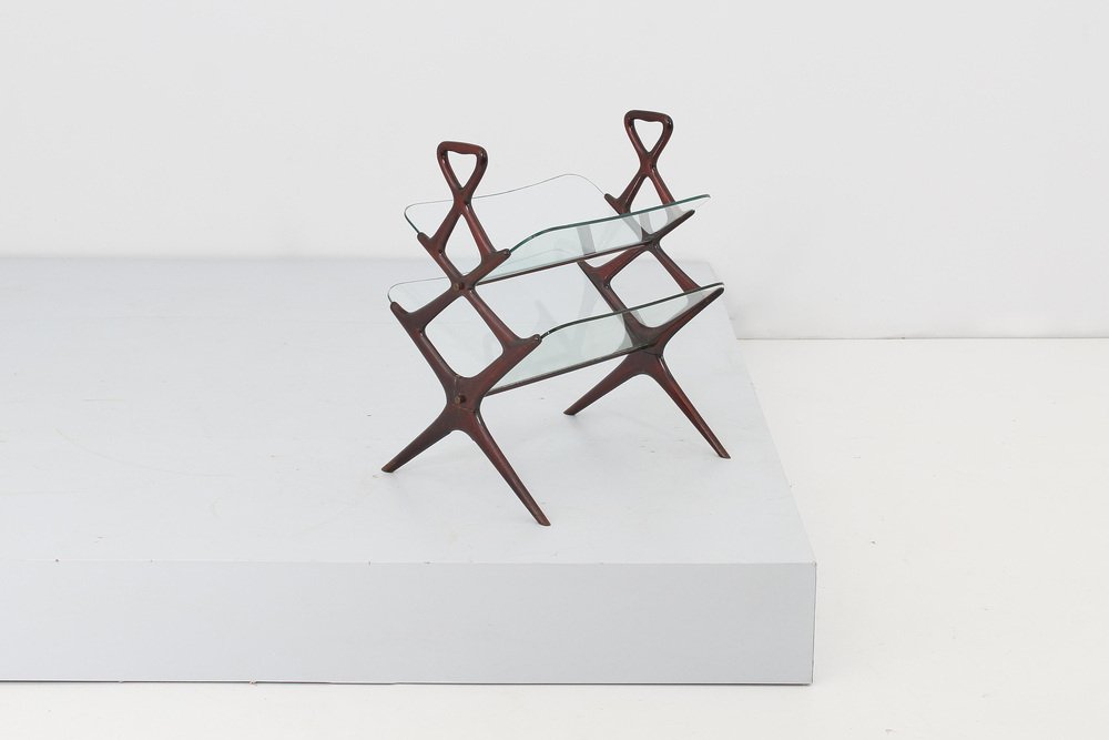 Mid-Century Italian Wood and Glass Magazine Rack by Cesare Lacca, 1950