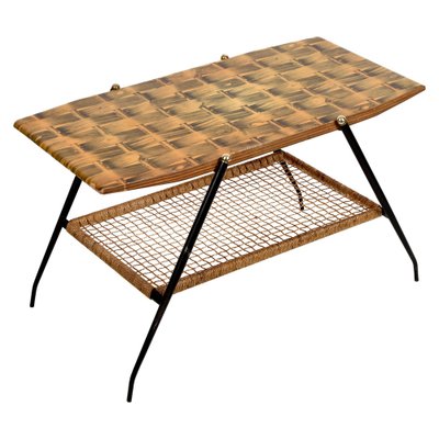 Mid-Century Italian Wood and Metal Coffee Table with Brass Magazine Rack, 1950s-JDR-1125867