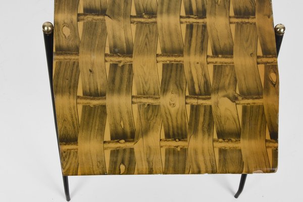 Mid-Century Italian Wood and Metal Coffee Table with Brass Magazine Rack, 1950s-JDR-1125867