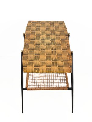 Mid-Century Italian Wood and Metal Coffee Table with Brass Magazine Rack, 1950s-JDR-1125867