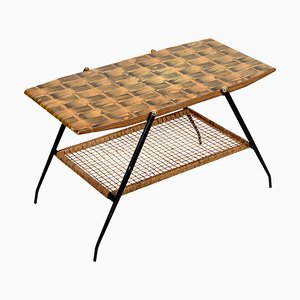 Mid-Century Italian Wood and Metal Coffee Table with Brass Magazine Rack, 1950s-JDR-1125867