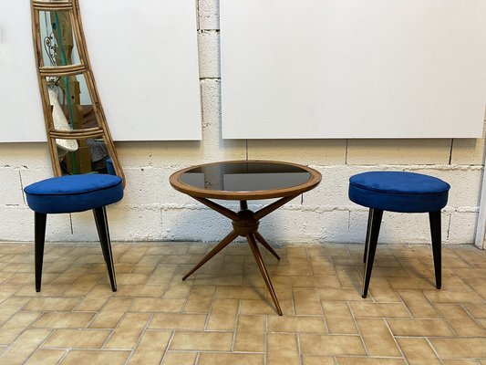 Mid-Century Italian Wood and Opaline Glass Coffee Table by Cesare Lacca, 1950s-FUE-1094499