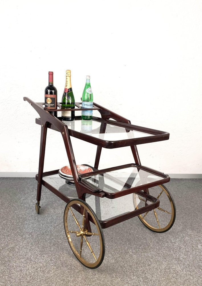 Mid-Century Italian Wood Bar Cart by Cesare Lacca, 1950s