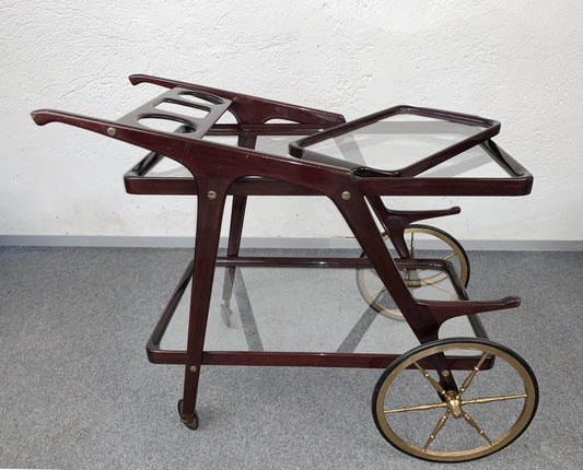 Mid-Century Italian Wood Bar Cart by Cesare Lacca, 1950s