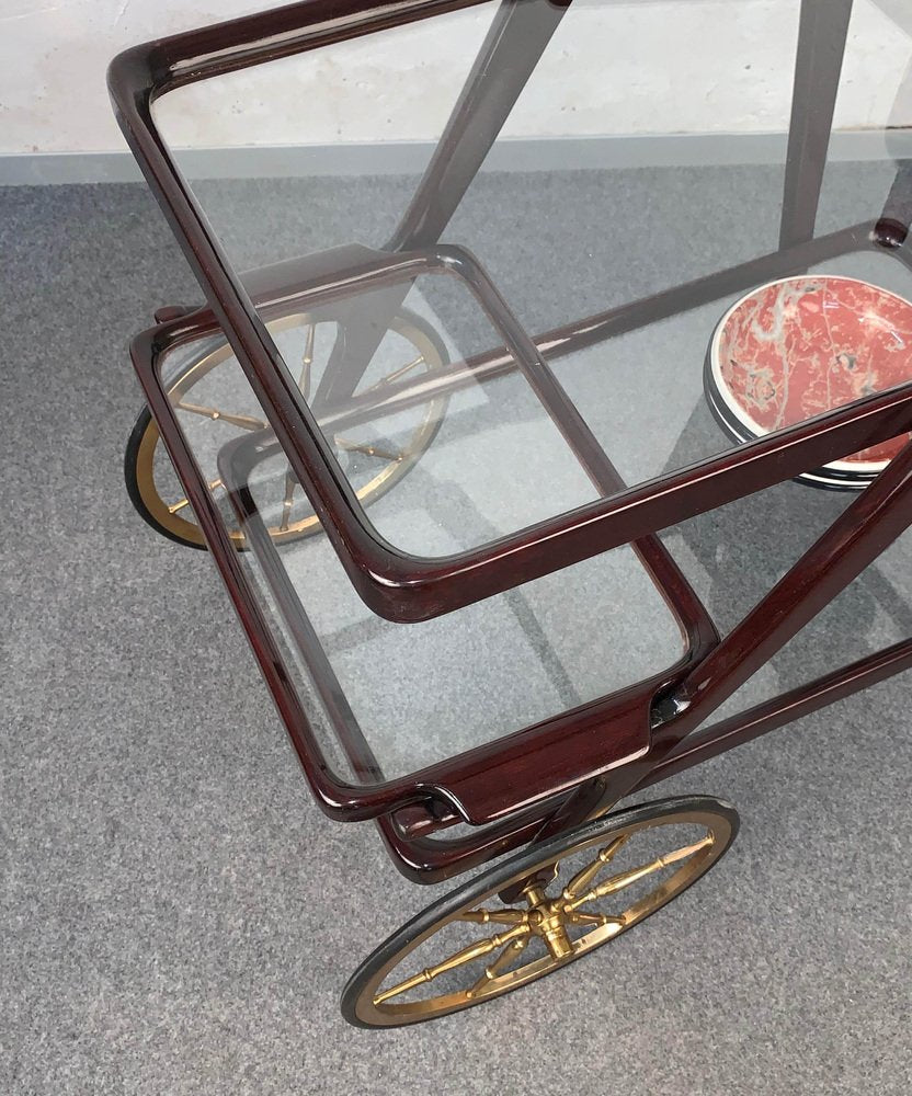 Mid-Century Italian Wood Bar Cart by Cesare Lacca, 1950s