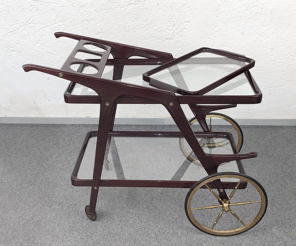 Mid-Century Italian Wood Bar Cart by Cesare Lacca, 1950s