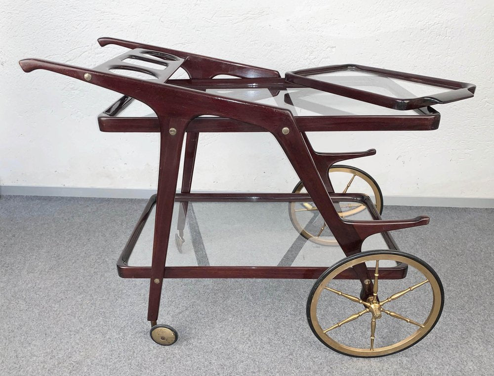 Mid-Century Italian Wood Bar Cart by Cesare Lacca, 1950s