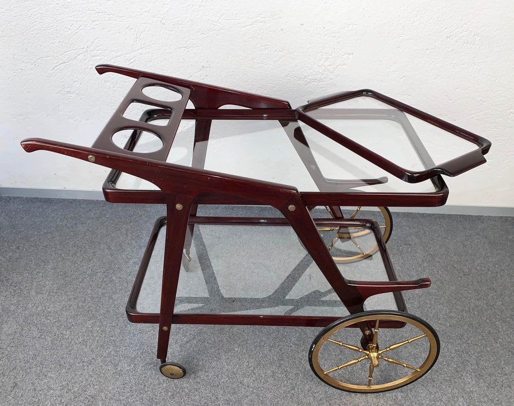 Mid-Century Italian Wood Bar Cart by Cesare Lacca, 1950s