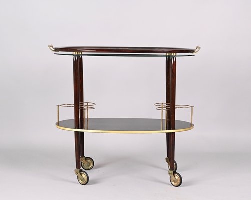 Mid-Century Italian Wood Bar Cart with Glass Serving Tray by Cesare Lacca, 1950s-JDR-1317491