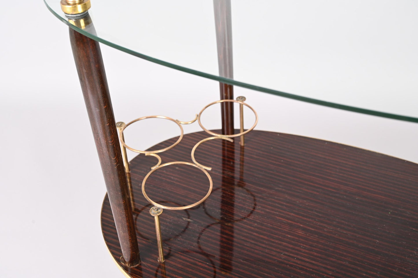 Mid-Century Italian Wood Bar Cart with Glass Serving Tray by Cesare Lacca, 1950s