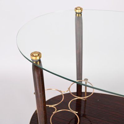 Mid-Century Italian Wood Bar Cart with Glass Serving Tray by Cesare Lacca, 1950s