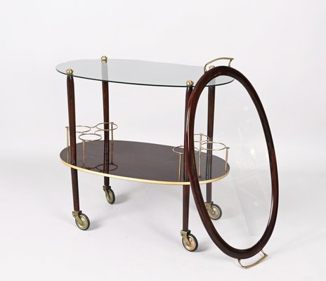 Mid-Century Italian Wood Bar Cart with Glass Serving Tray by Cesare Lacca, 1950s-JDR-1317491