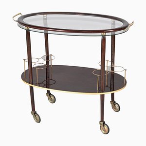 Mid-Century Italian Wood Bar Cart with Glass Serving Tray by Cesare Lacca, 1950s-JDR-1317491