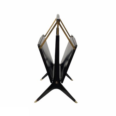 Mid-Century Italian Wood & Brass Foldable Magazine Rack by Cesare Lacca for Arredoluce, 1950s-JDR-1125587