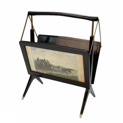 Mid-Century Italian Wood & Brass Foldable Magazine Rack by Cesare Lacca for Arredoluce, 1950s-JDR-1125587