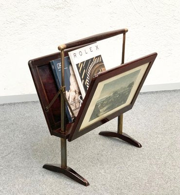 Mid-Century Italian Wood & Brass Magazine Rack by Ico & Luisa Parisi, 1950s-JDR-1126063