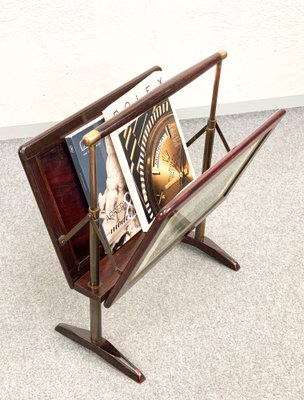 Mid-Century Italian Wood & Brass Magazine Rack by Ico & Luisa Parisi, 1950s-JDR-1126063