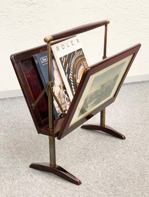 Mid-Century Italian Wood & Brass Magazine Rack by Ico & Luisa Parisi, 1950s-JDR-1126063