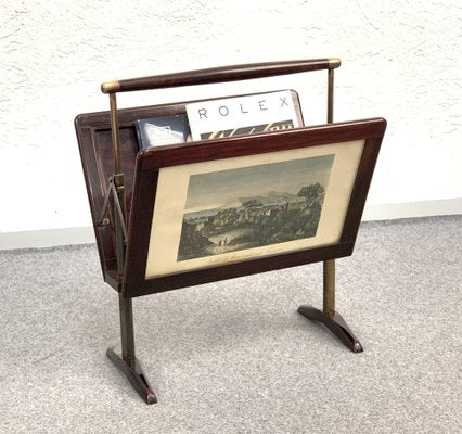 Mid-Century Italian Wood & Brass Magazine Rack by Ico & Luisa Parisi, 1950s-JDR-1126063